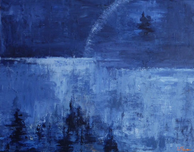 In dreams, everything is possible and nothing needs explaining. Of course the moon nests herself in a silver-blue lake. Of course she is the mother of conifers. Of course you could waltz in the light her shadow casts.